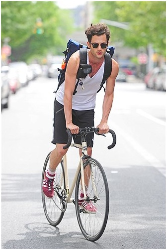 Penn Badgley and his bicycle