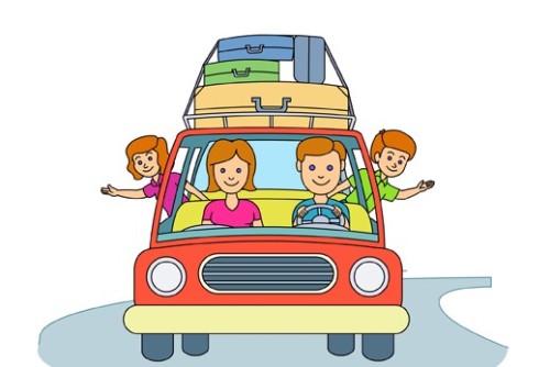 family summer vacation traveling in car clipart