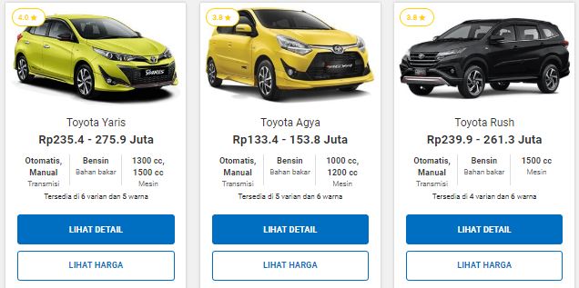 list harga mobil toyota baru