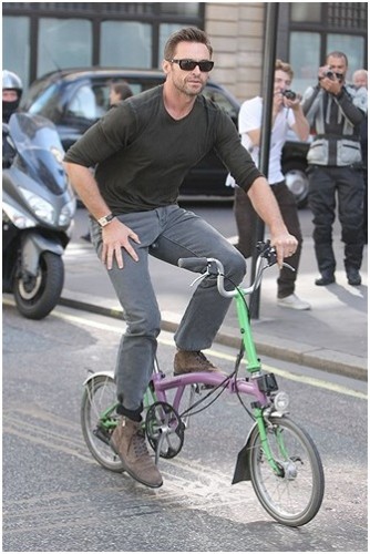 Hugh Jackman and his bicycle